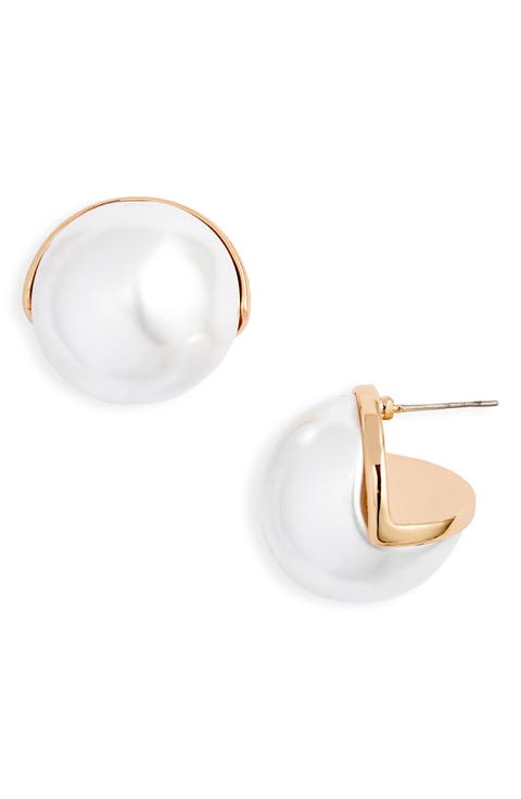 Jumbo Faux Pearl Button Stud Earrings