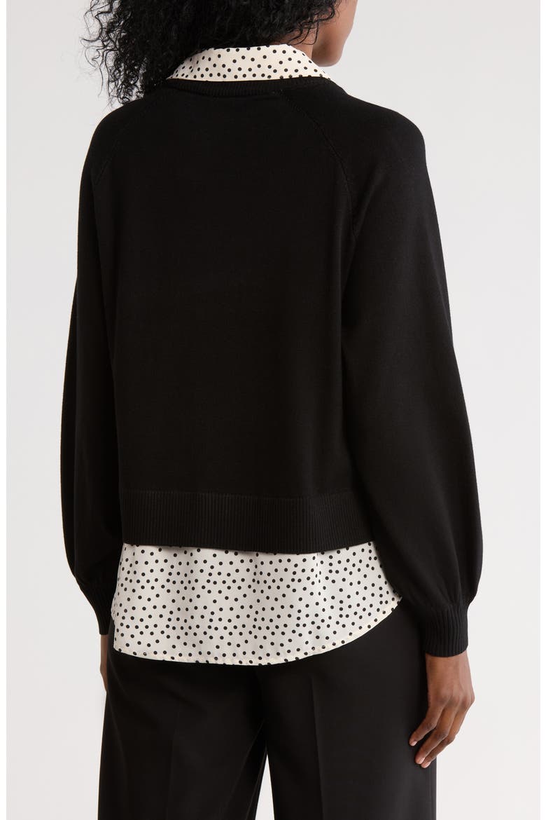 V-Neck Twofer Sweater, Alternate, color, BLACK W/ CREAM ABSTRACT DOT