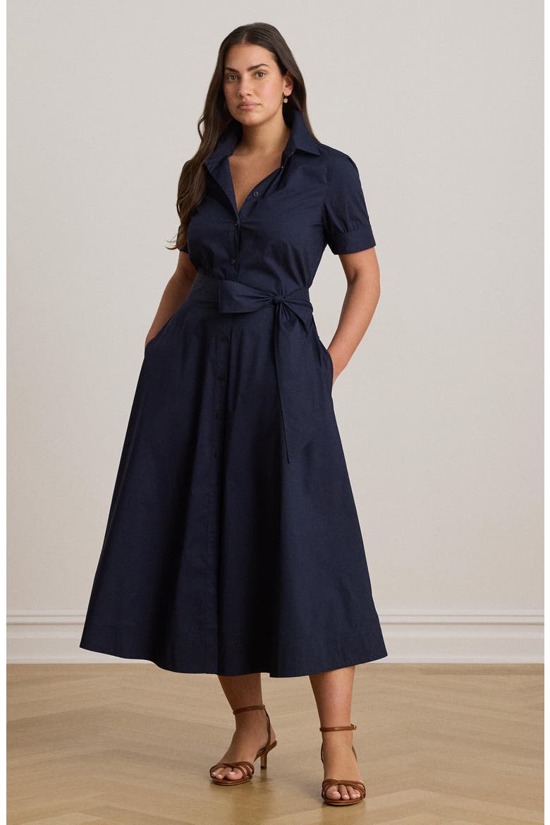 Finnbarr Belted Midi Shirtdress, Alternate, color, LAUREN NAVY BLUE