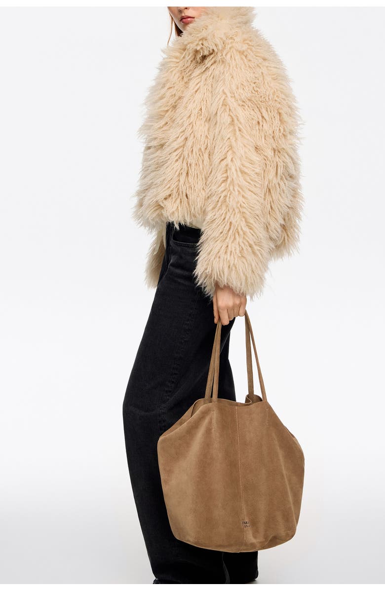 Bimba y Lola Large Split Leather Shopper Bag, Alternate, color, Natural