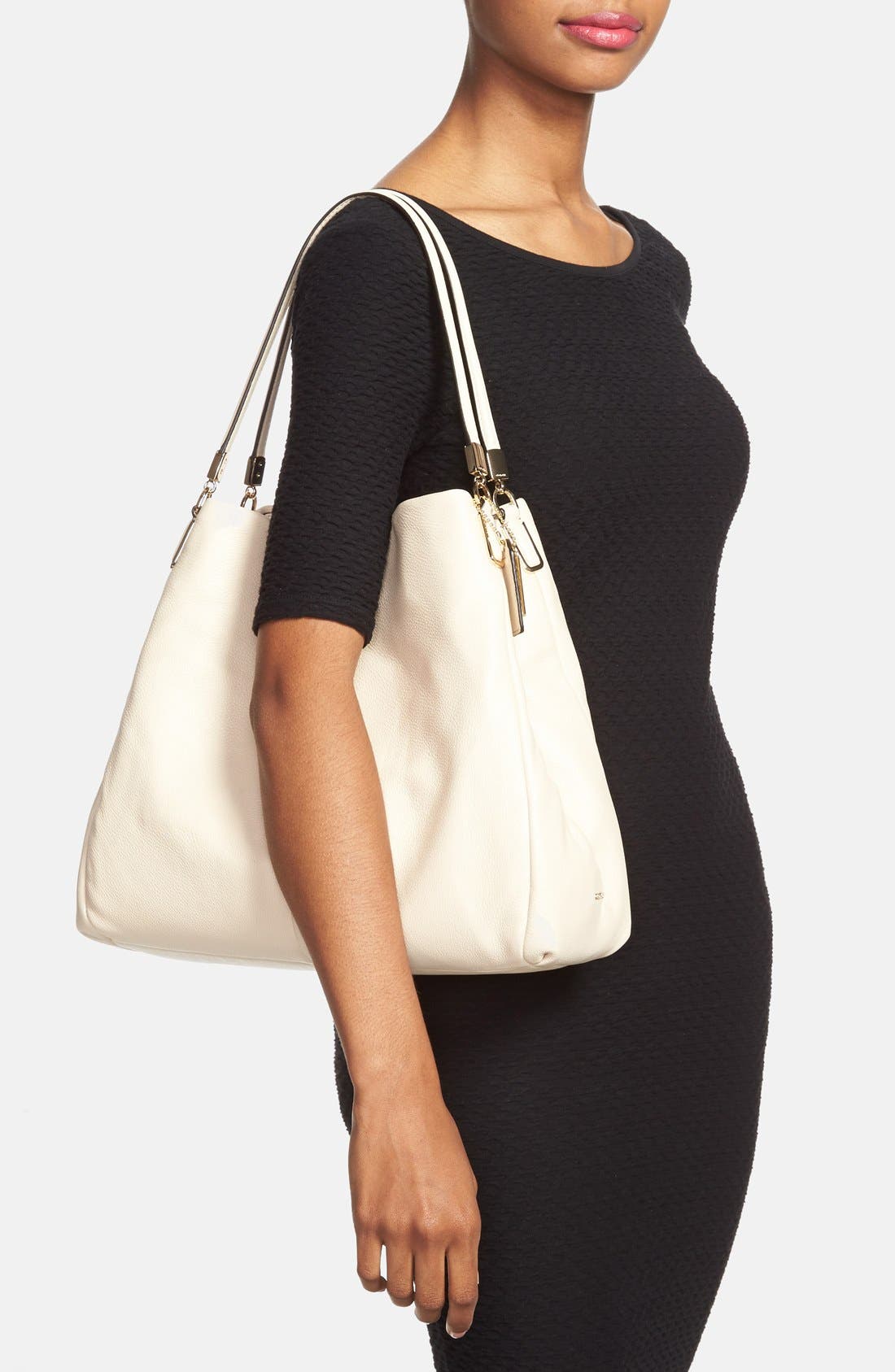 'Small Madison Phoebe' Leather Shoulder Bag, Alternate, color, MILK