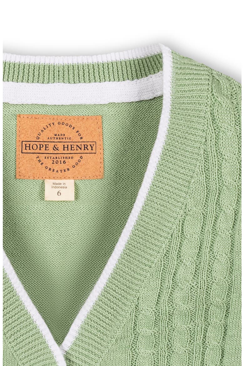 Kids' Organic Cable Cardigan Sweater with Tipping, Alternate, color, Soft Green