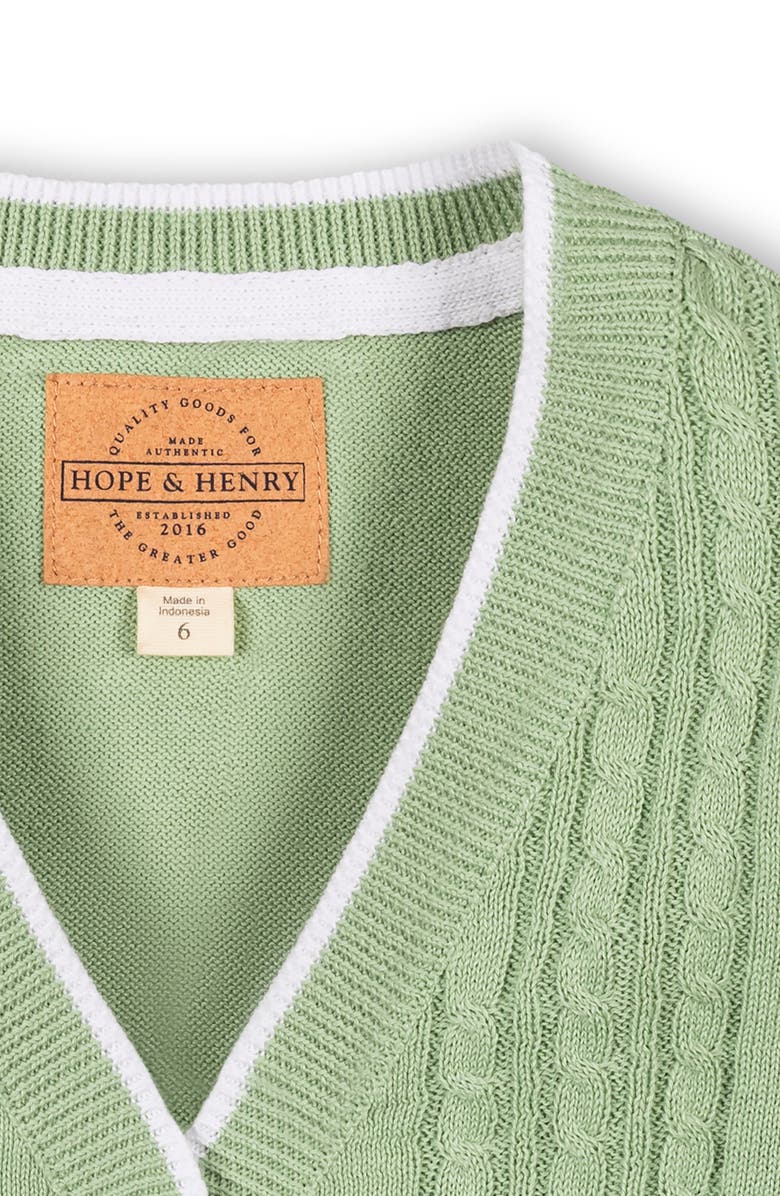 Hope & Henry Kids' Organic Cable Cardigan Sweater with Tipping, Alternate, color, Soft Green
