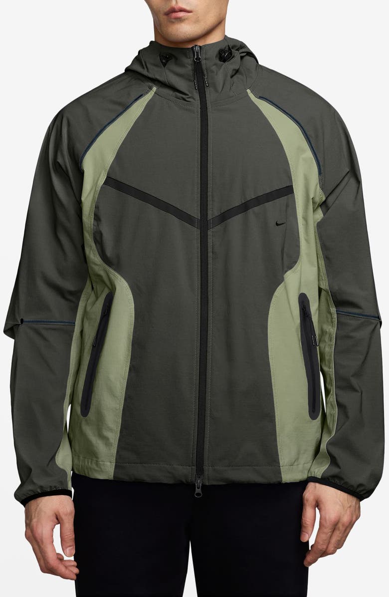Nike Tech Dri-FIT Woven Oversize Hooded Stretch Nylon Zip Jacket, Main, color, Sequoia/ Oil Green