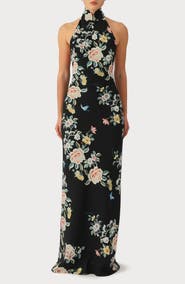 SAU LEE Georgia Floral Halter Gown
