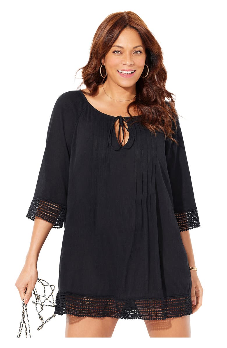 Swimsuits for All Giana Crochet Cover Up Tunic, Main, color, Black