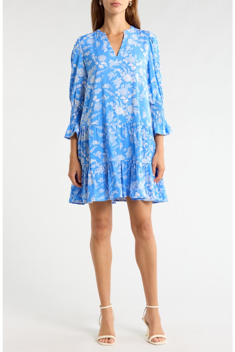 Odella Floral Print Shift Minidress, Main, color, BLUE-WHITE