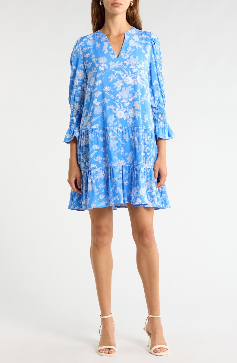 SUGARLIPS Odella Floral Print Shift Minidress, Main, color, Blue-White