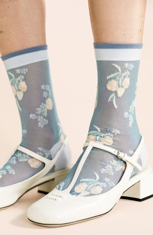 Hansel From Basel Wanda Floral Sheer Crew Socks In Blue