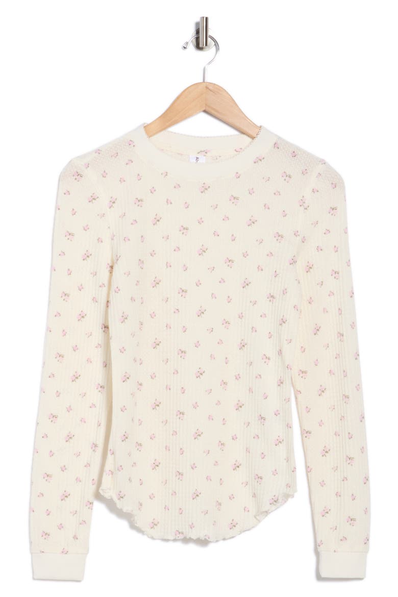 Long Sleeve Waffle Knit Top, Alternate, color, IVORY- PINK MILA ROSE