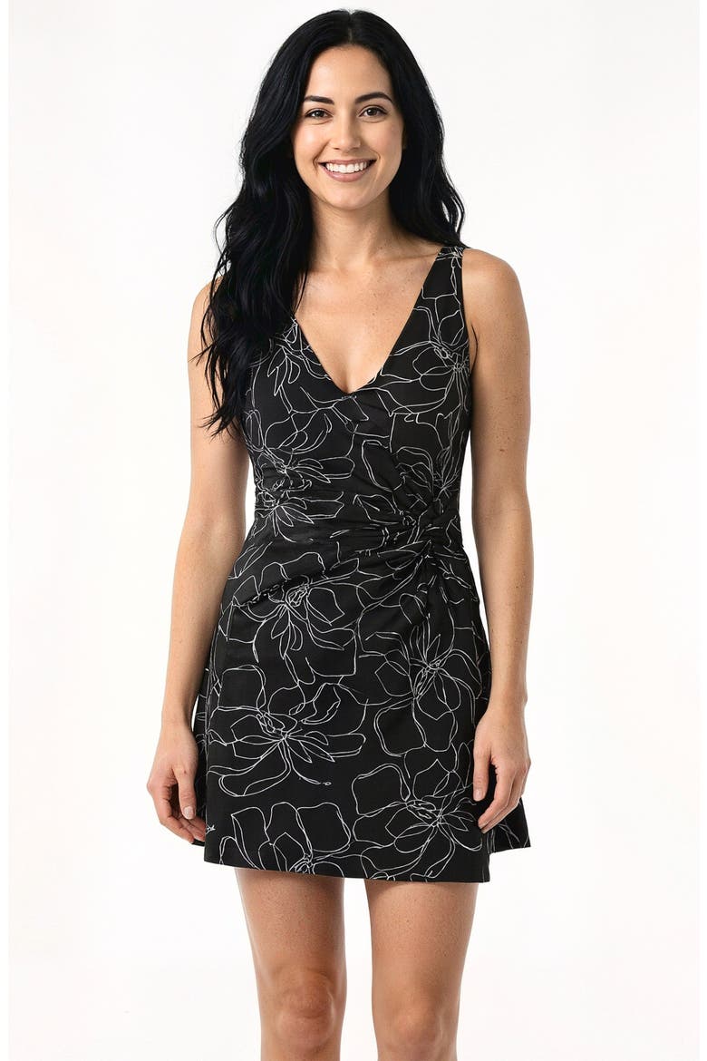 Alana Wrap-Style Swim Dress With Hidden Bottoms and Adjustable Straps, Main, color, Black Floral