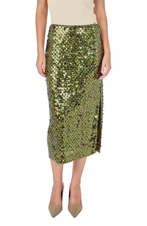 Paillette Pencil Midi Skirt