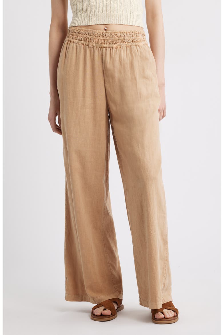 Linen Blend Smocked Waist Wide Leg Pants, Main, color, TAN ICED COFFEE