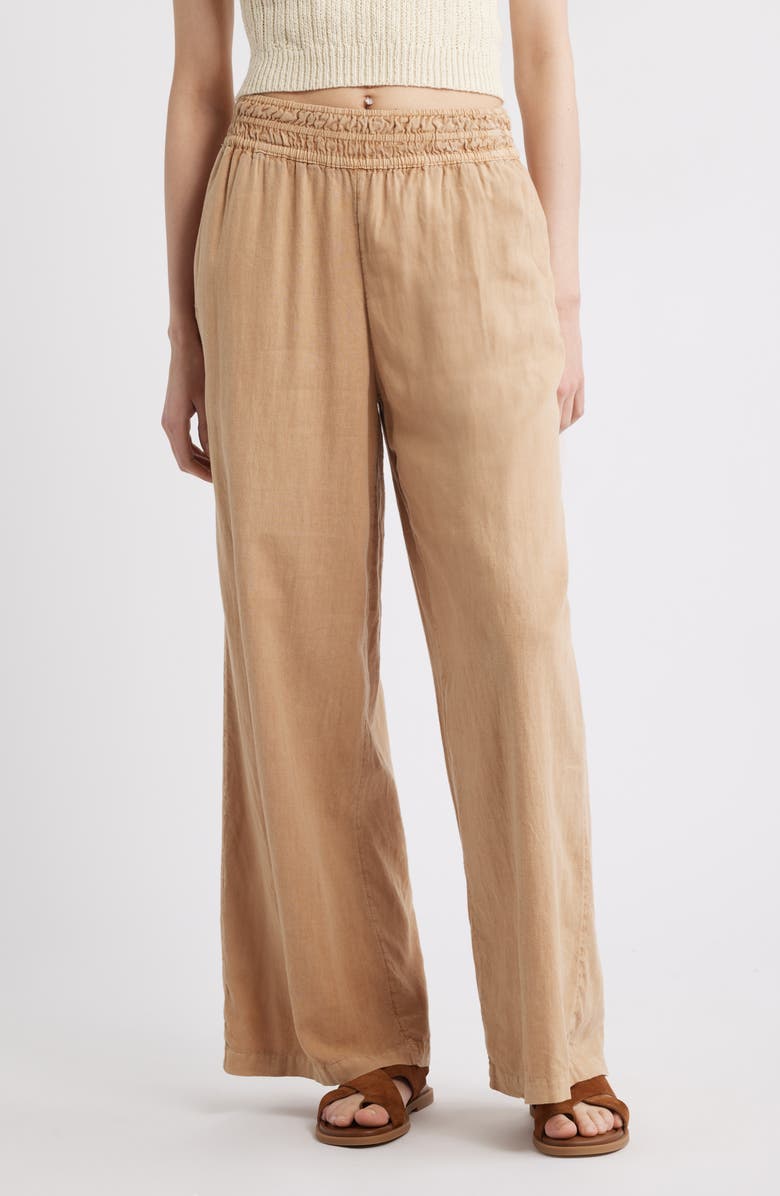 Treasure & Bond Linen Blend Smocked Waist Wide Leg Pants, Main, color, Tan Iced Coffee