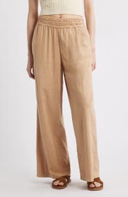 Treasure & Bond Linen Blend Smocked Waist Wide Leg Pants