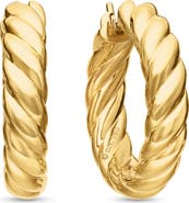 David Yurman Sculpted Cable Hoop Earrings in 18K Yellow Gold