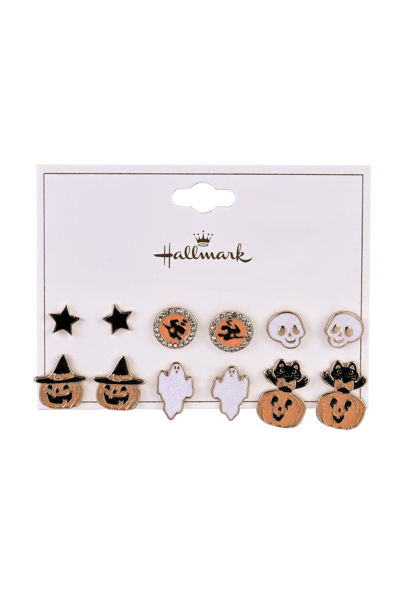 Halloween 6pk Festive Stud Earrings, Alternate, color, Orange
