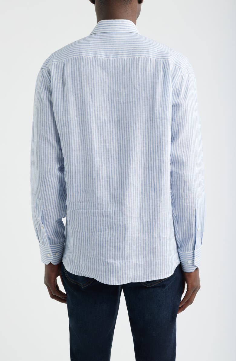 Peter Millar Crown Crafted Astino Lino Stripe Linen Button-Up Shirt, Alternate, color, Blue Frost
