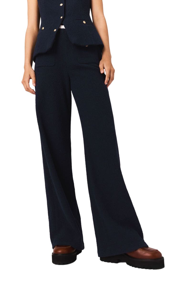 maje Straight-leg tweed trousers, Main, color, Navy