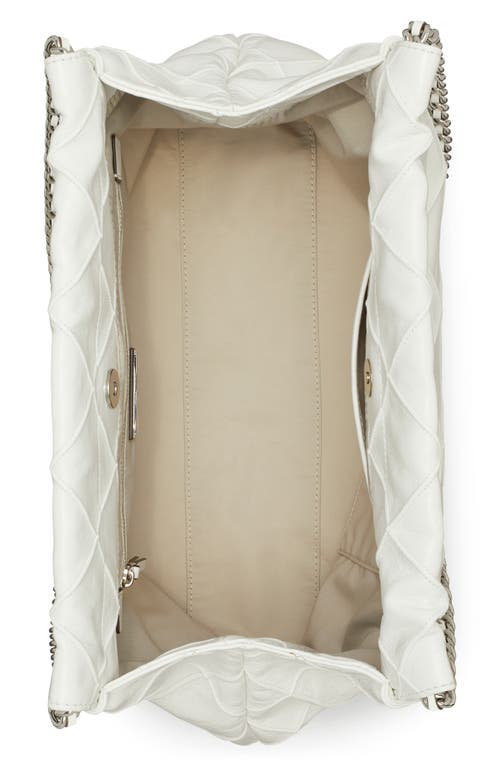 Tory Burch Fleming Distressed Quilted Leather Hobo Bag In Blanc