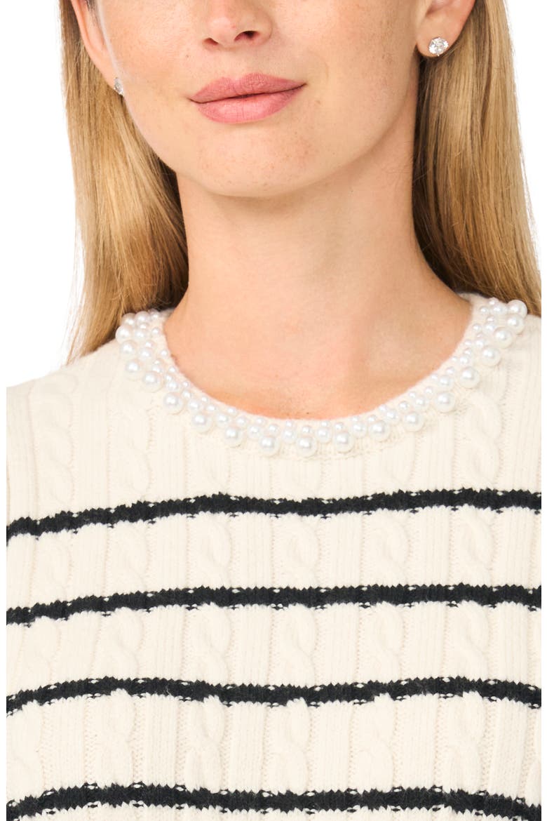 Stripe Cable Knit Short Sleeve Sweater, Alternate, color, ANTIQUE WHITE