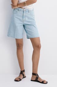MANGO High Waist Mid Thigh Denim Shorts