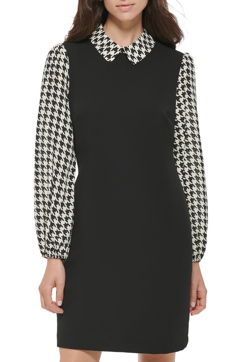 Twofer Long Sleeve Scuba Crepe Dress, Alternate, color, BLACK/WHITE CAP