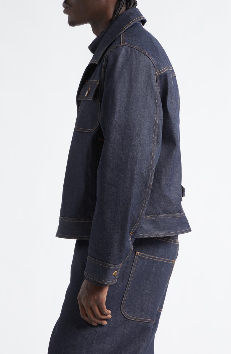 Thom Browne Selvedge Denim Backstrap Utility Jacket, Alternate, color, Navy