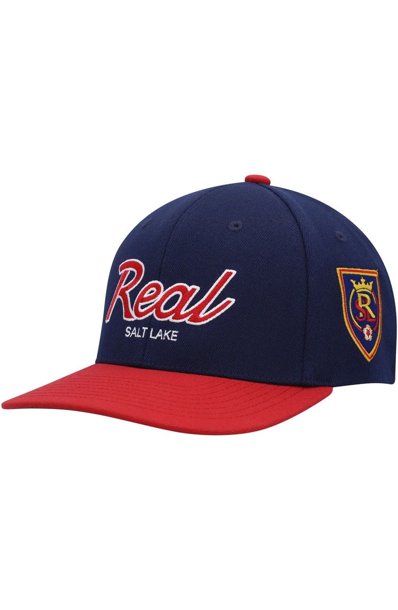Mitchell & Ness Men's Mitchell & Ness Navy Real Salt Lake Team Script 2.0 Stretch Snapback Hat, Main, color, 