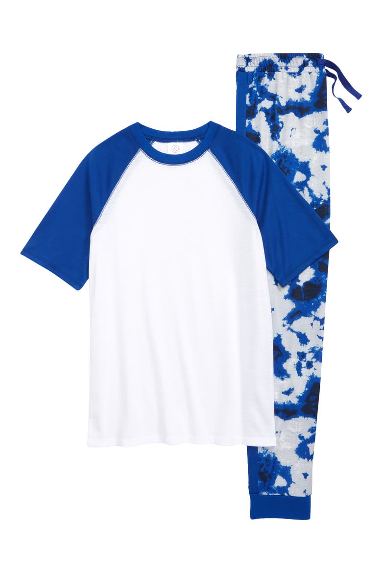 Kids' Two-Piece Pajamas, Main, color, WHITE- BLUE SURF TIE DYE