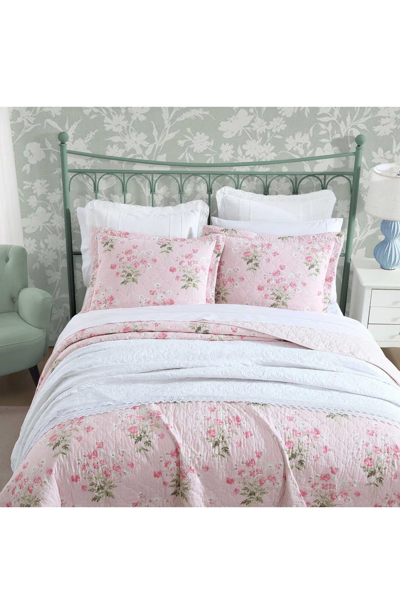 Laura Ashley Veronica's Bouquet Cotton Quilt Set, Alternate, color, Pink/ White