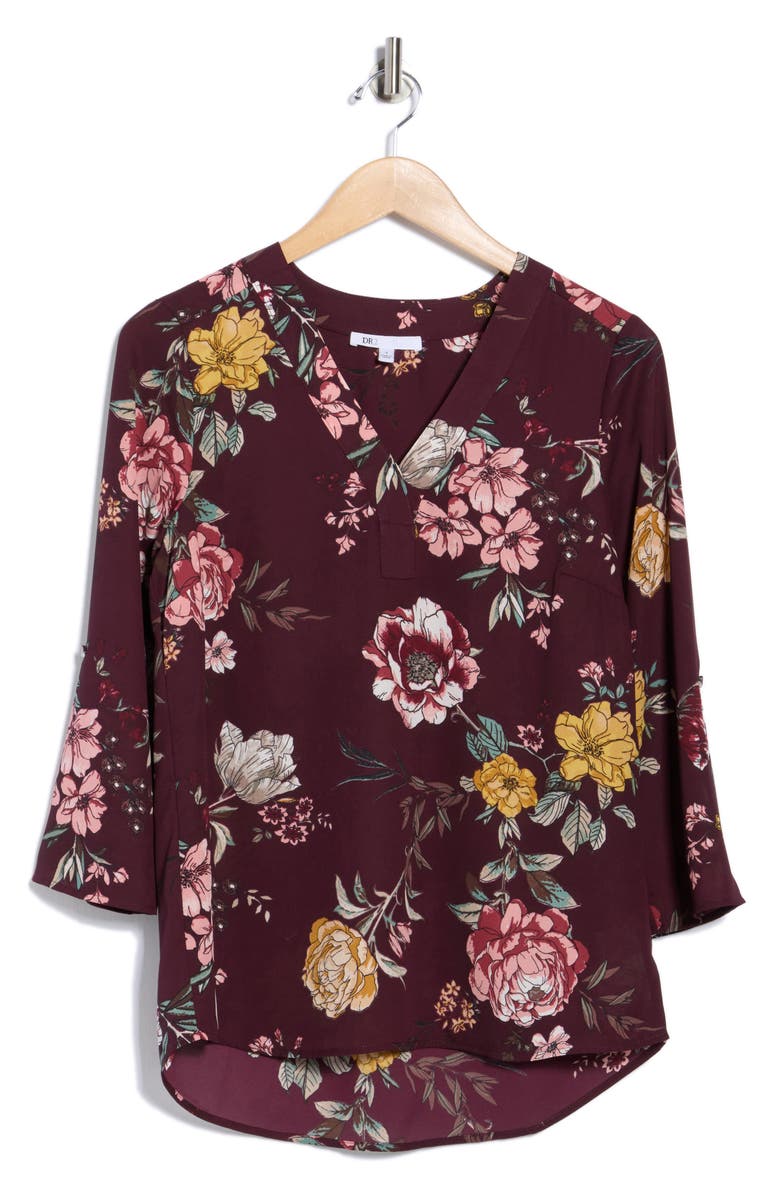 DR2 by Daniel Rainn V-Neck Roll Sleeve Top, Alternate, color, Eggplant