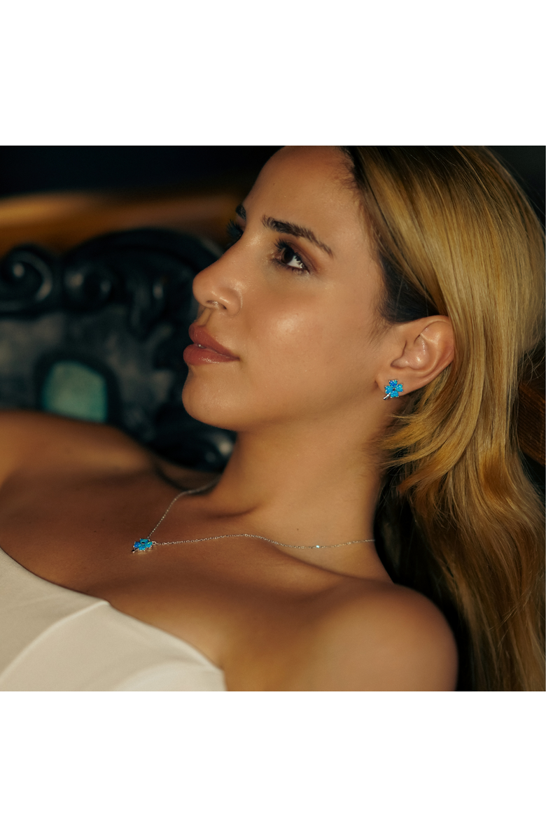 Spero London Blue Opal Four Leaf Clover Sterling Silver Necklace, Alternate, color, Silver