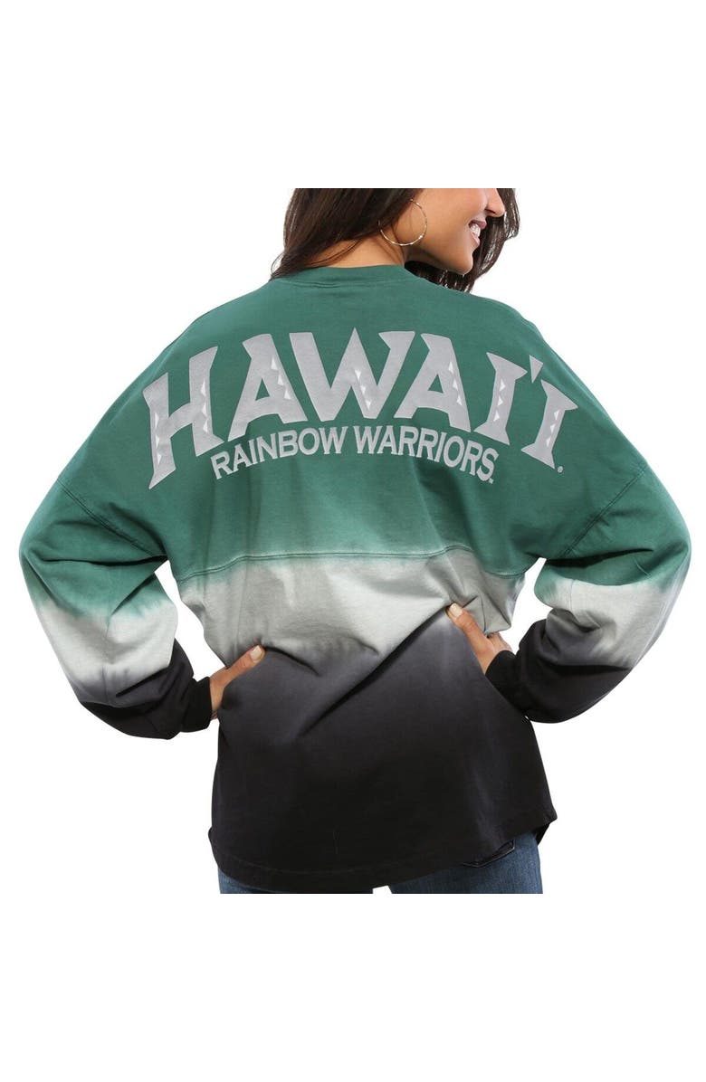 SPIRIT JERSEY Women's Green Hawaii Warriors Ombre Long Sleeve Dip-Dyed Spirit Jersey, Alternate, color, 