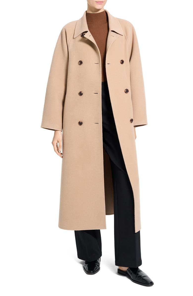 Theory Double Breasted Wool Blend Coat, Main, color, Palomino - Tsi