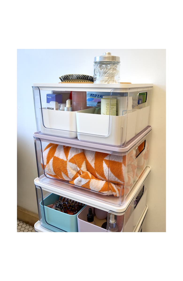 iDesign Rosanna Pansino x iDesign Recycled Plastic Open Front Kitchen Storage Bin with Lid, Clear Bin/Marshmallow Lid, 12" x 12" x 6", Alternate, color, Clear