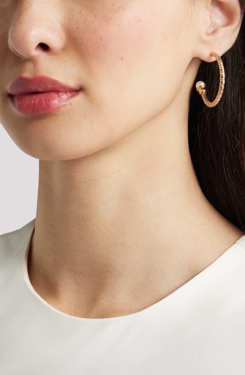 Nordstrom Faux Pearl Capped Hoop Earrings, Alternate, color, White- Gold