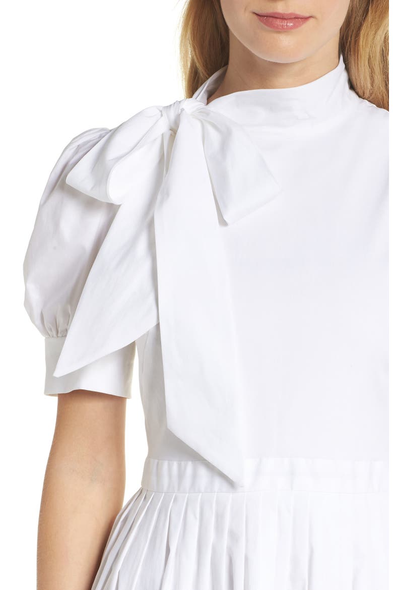 Hanna Puff Sleeve Cotton Poplin Dress, Alternate, color, WHITE