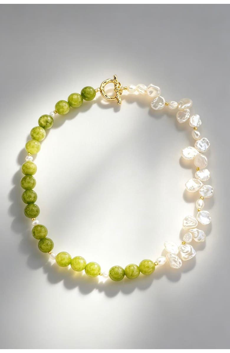 Classicharms Peridot & Petal Pearl Necklace, Main, color, Green