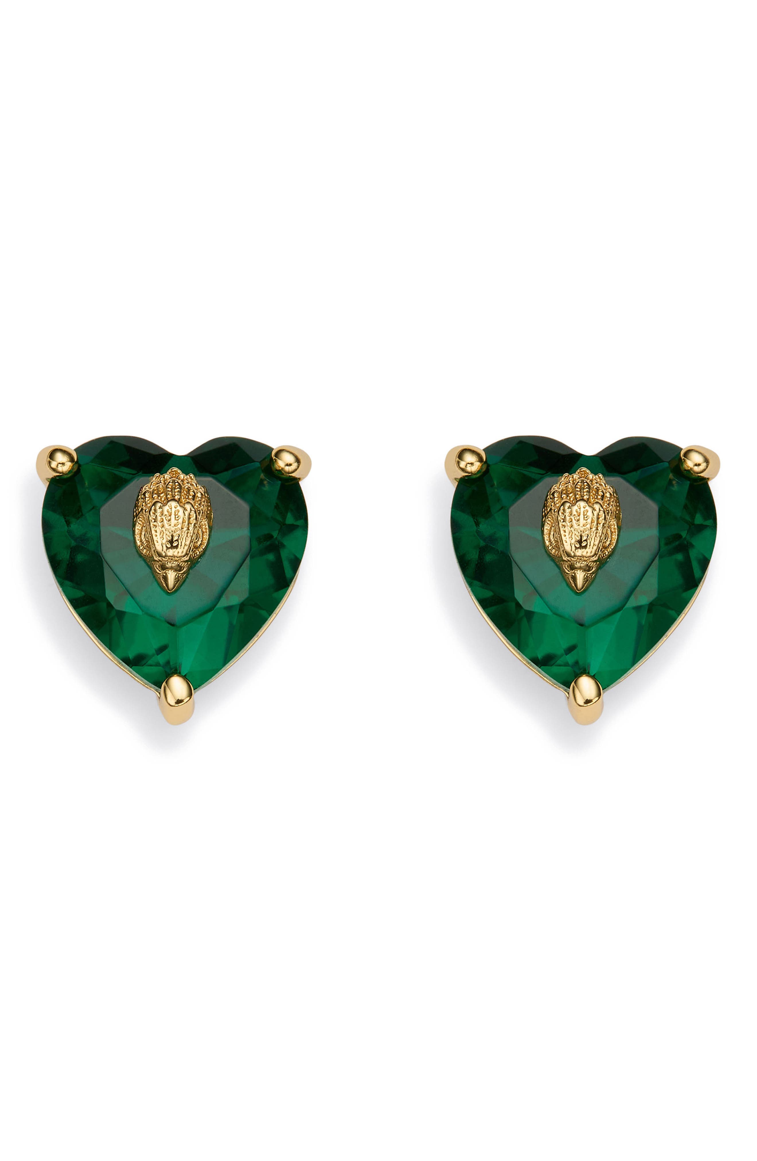Kurt Geiger London Crystal Heart Stud Earrings In Green