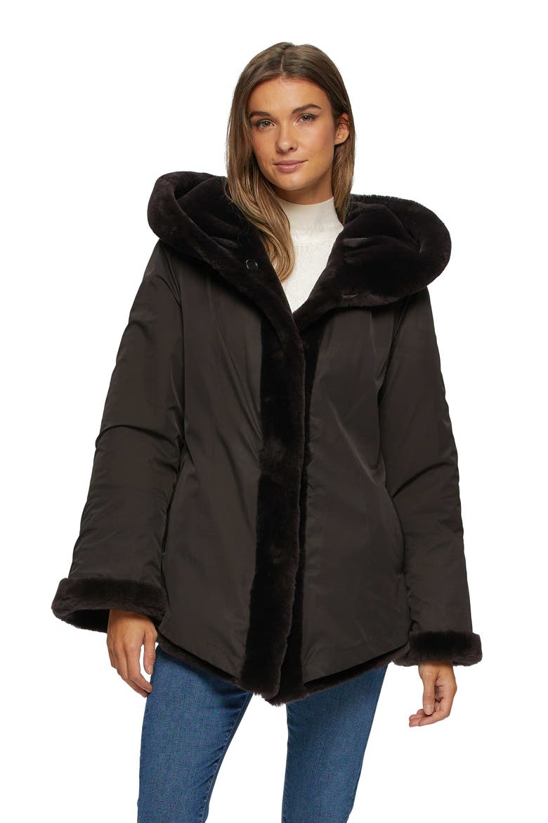 Genuine Shearling Jacket Reversible To Taffeta, Alternate, color, BROWN/BLACK
