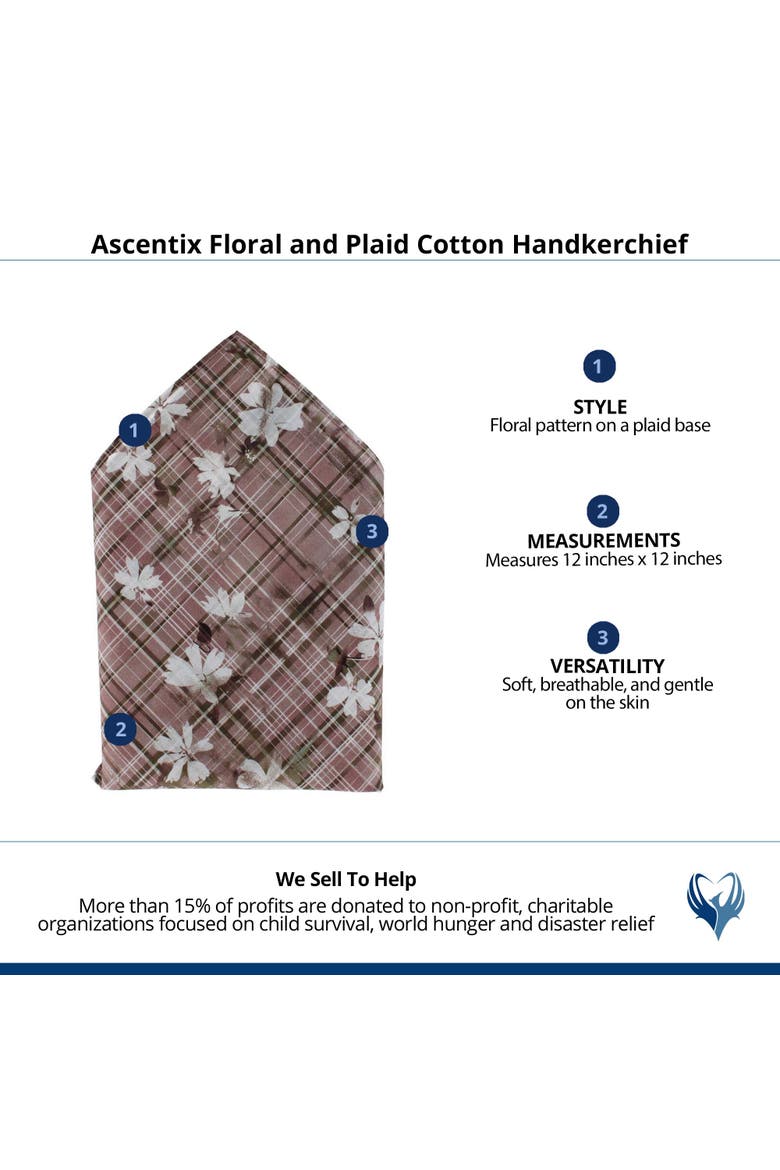 Floral and Plaid Cotton Handkerchief, Alternate, color, Grey, White, and Black