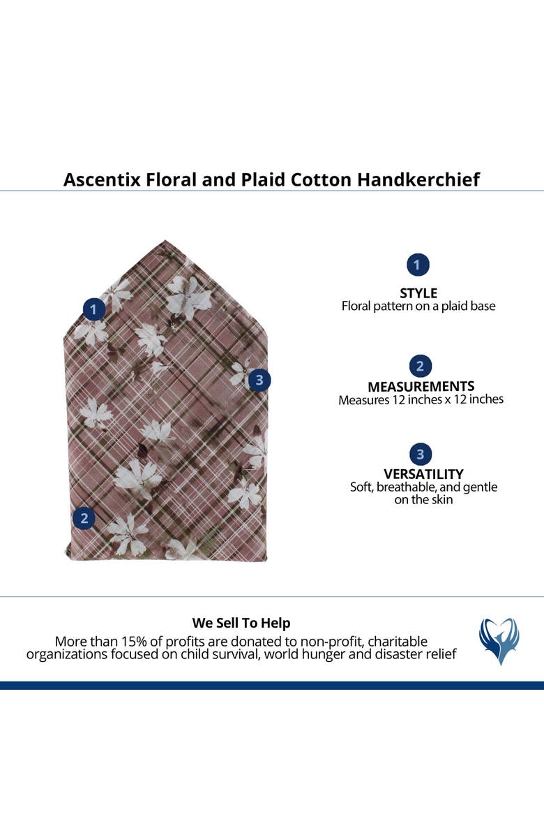 Ascentix Floral and Plaid Cotton Handkerchief, Alternate, color, Grey, White, And Black