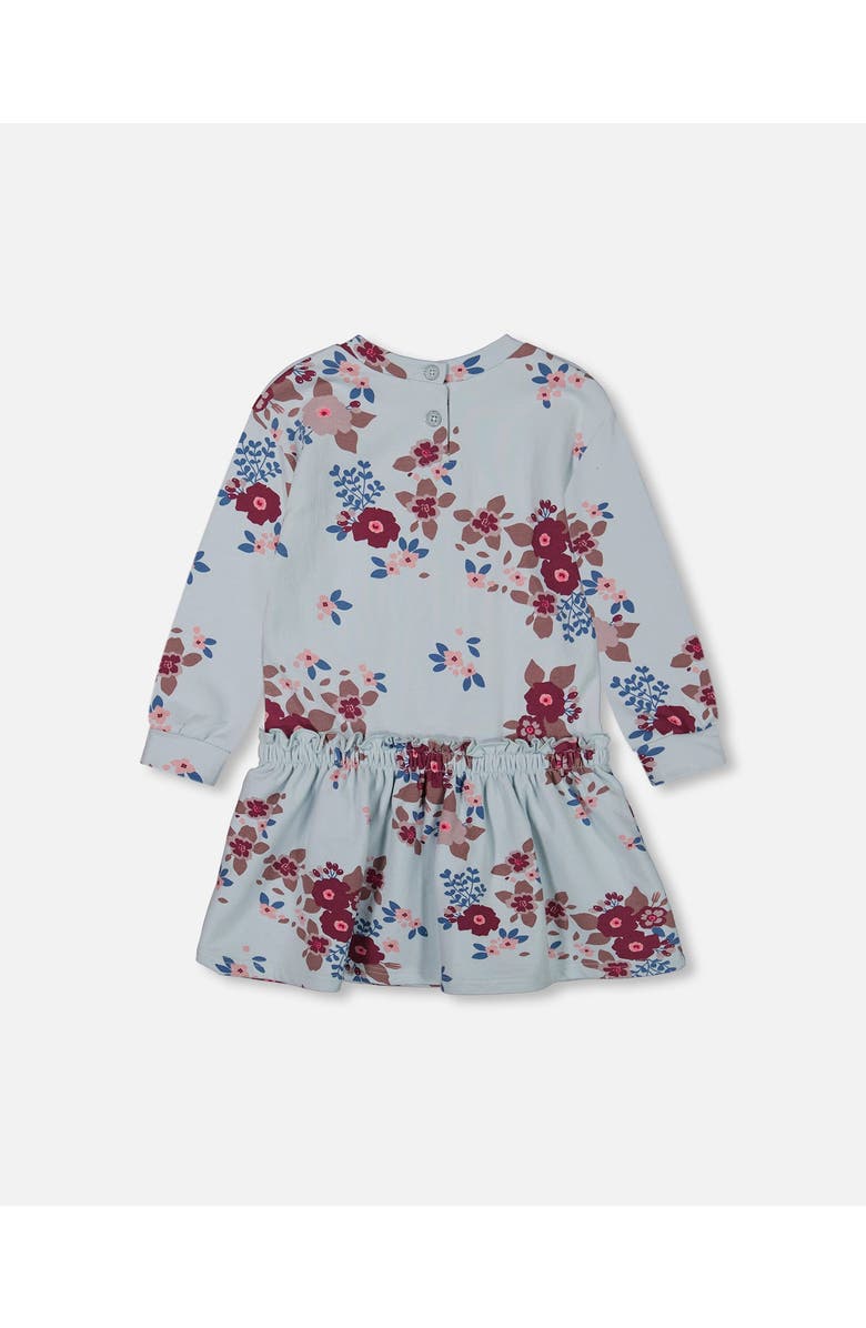 Deux par Deux Girl's Fleece Dress Light Blue Printed Big Flowers, Alternate, color,