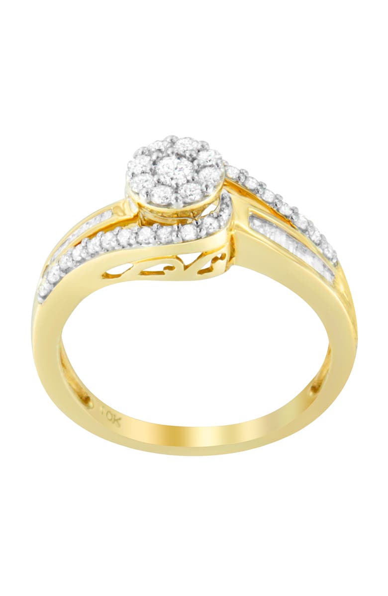 Haus of Brilliance 10K Yellow Gold 1/2 Cttw Diamond Bypass Swirl Cluster Ring, Alternate, color, Yellow Gold