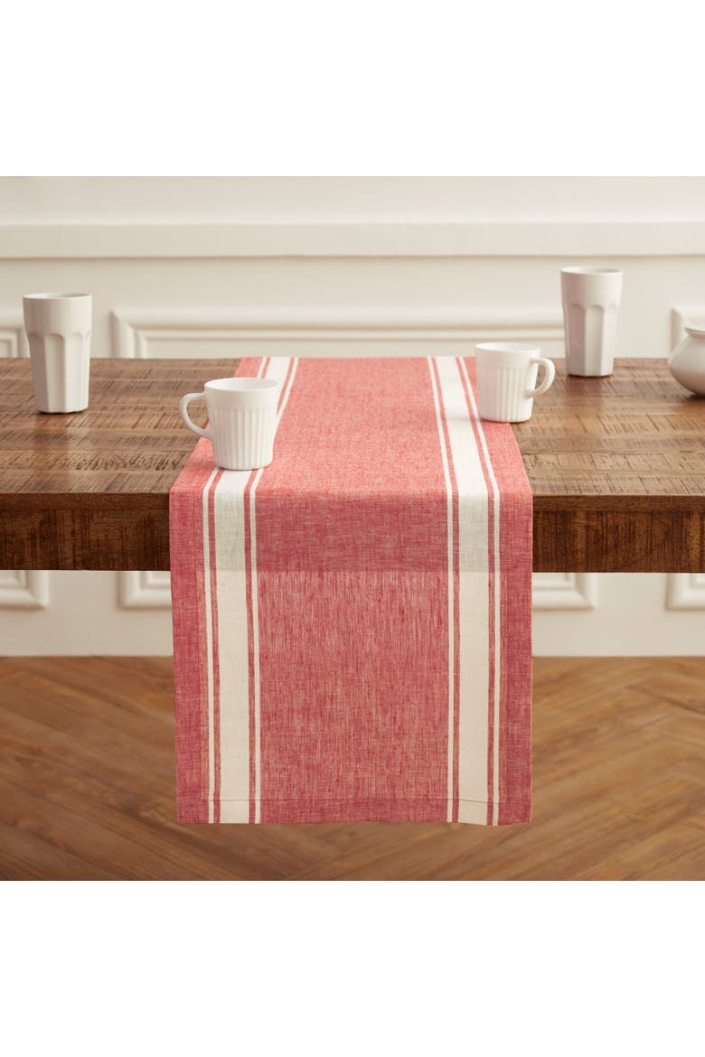 Linen Table Runner - Country Stripe, Main, color, Red