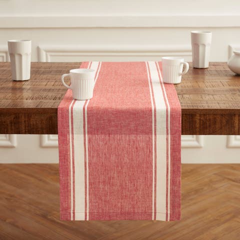 Linen Table Runner for Dining Table, Holiday and Everyday Table Decor - Country Stripe