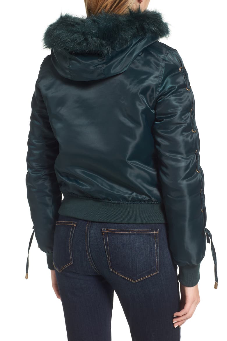 Lace-Up Sleeve Quilted Bomber Jacket, Alternate, color, JADE