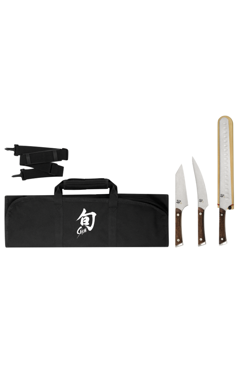 Shun Kanso 4 Piece BBQ Set with Knife Roll, Main, color, Brown