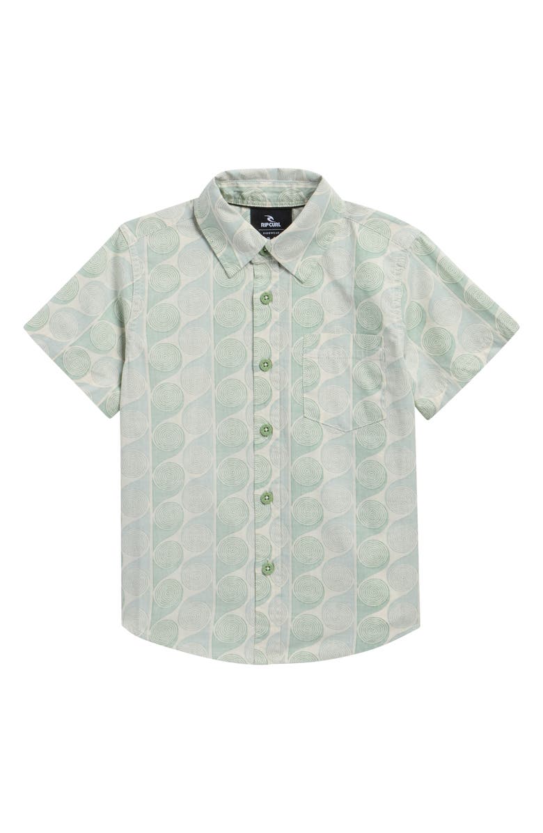 Rip Curl Kids' Artist of the Search Yardy Short Sleeve Cotton Button-Up Shirt, Main, color, Leaf Green